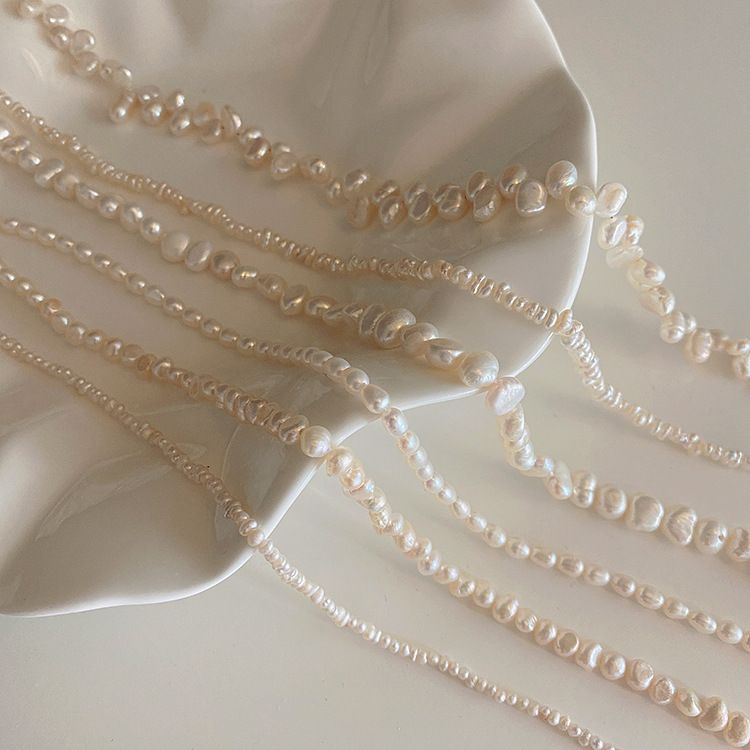 Collana con perle d'acqua dolce da donna, stile retrò francese, semplice, versatile, elegante, alla moda, con catena per clavicola_voghion.com
