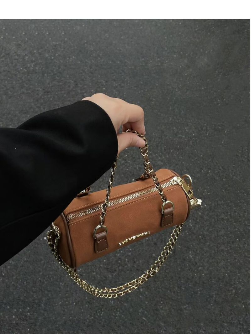 Damen-Beuteltasche, Vintage-Ketten-Zylindertasche, gefrostete Einkaufstasche, hochwertige, weiche Umhängetasche für Damen_voghion.com