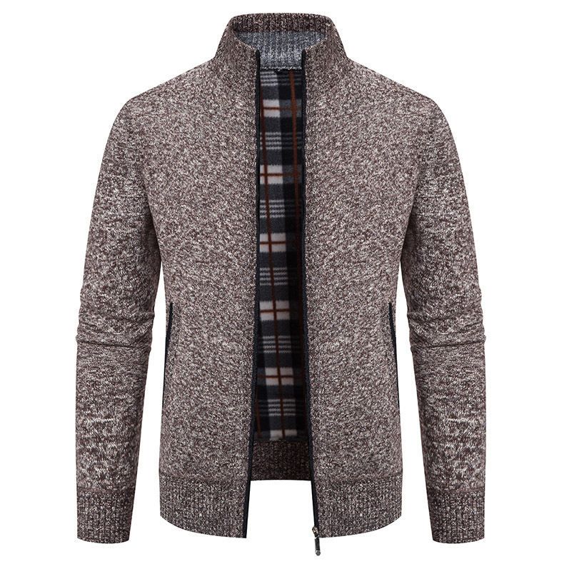 Herren Slim Strickpullover Jacke Winter Verbesserte Fleece Gefüttert Stehkragen Lässiger Pullover Thermo Oberbekleidung_voghion.com