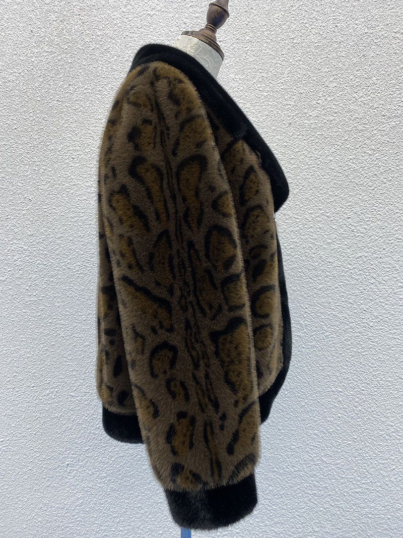 Faux Fur Coat Women's Fashion Winter Leopard Print Jacket With Stand Collar, Elegant & Warm Outerwear For Casual & Dressy Occasions_voghion.com