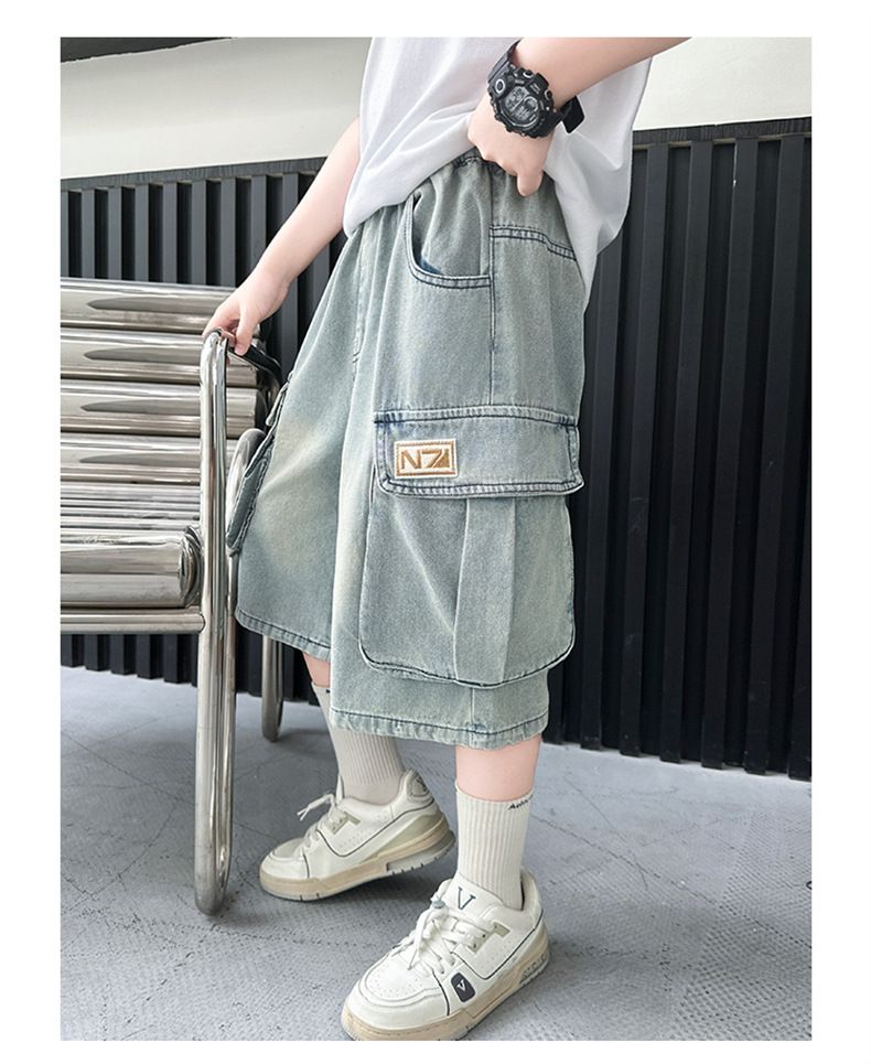 Pantalon court pour garçon, été 2025, nouveau style, salopette en jean ample et décontractée pour enfants, taille moyenne et grande_voghion.com