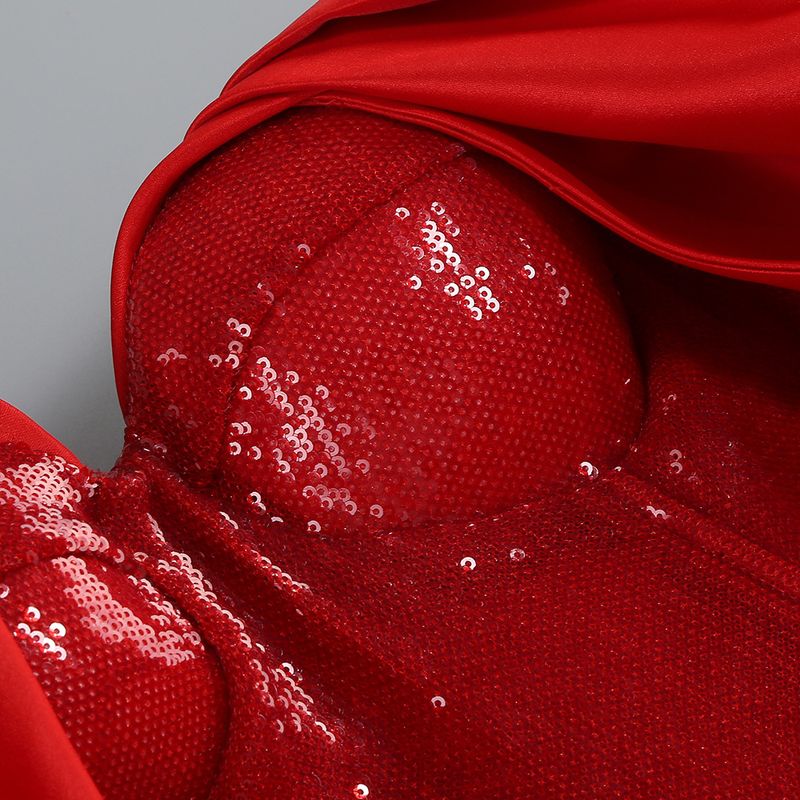 Jupe courte sexy sans bretelles à paillettes et patchwork pour femme, haut de gamme, ourlet duveteux_voghion.com