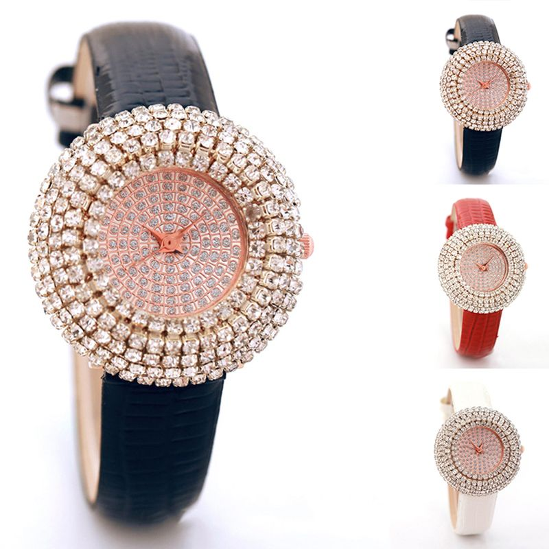 Orologio da polso da donna al quarzo con cinturino in ecopelle con quadrante rotondo e strass completo Yamaler_voghion.com