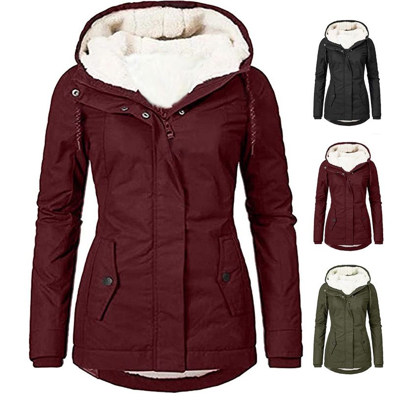 Women's Fleece-Lined Longline Hooded Coat – Winter Commuter Jacket With Zip Pockets, Thick Poly-Cotton Blend For Work & Travel_voghion.com