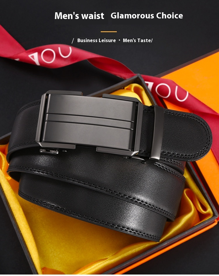 New Cowhide Men's Automatic Belt, Casual and Versatile Waist Belt for Middle-aged and Young People, Alloy Buckle for Casual Use_voghion.com