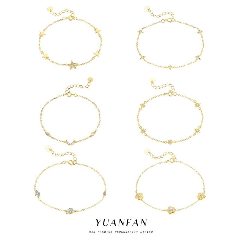 Bracelet tendance en argent pur S, polyvalent, géométrique, en forme d'étoile à cinq branches, serti de diamants, style français clair._voghion.com