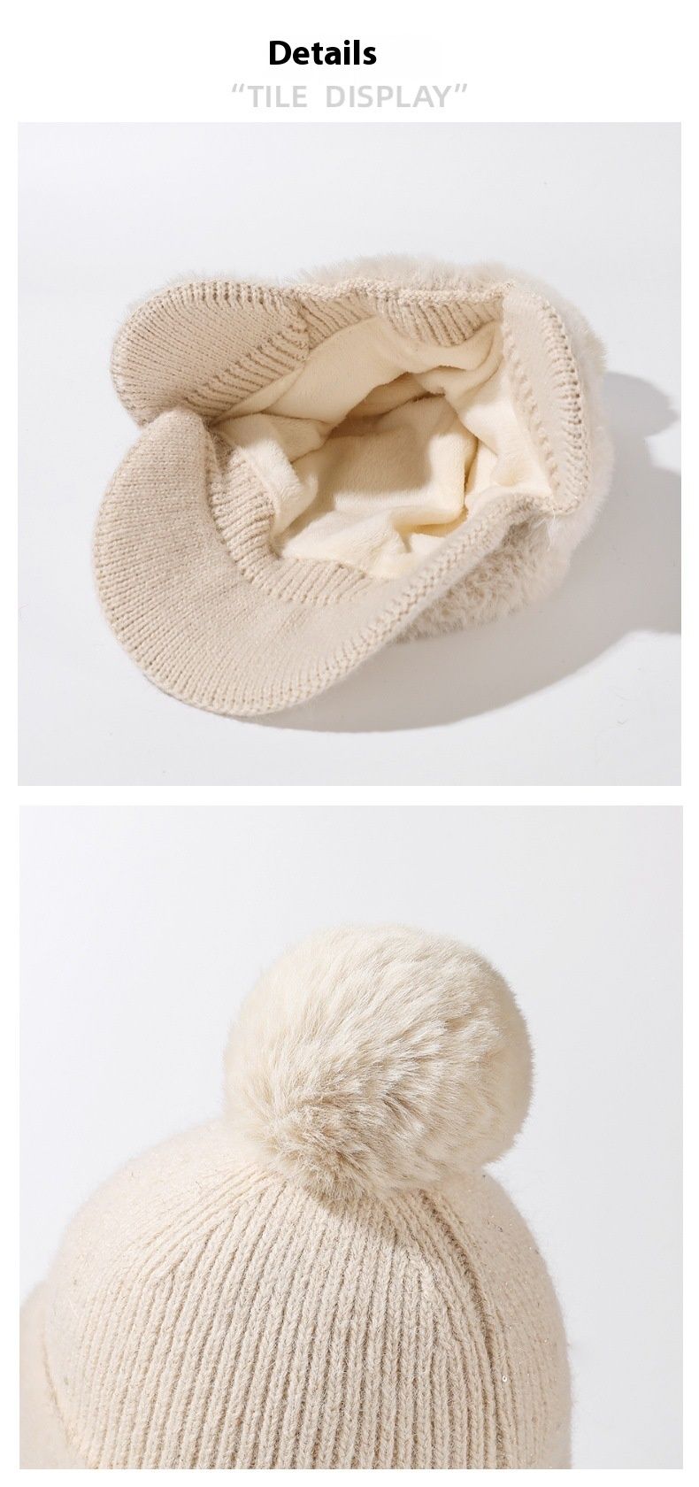 Winter New Spliced Mink Fur Ear Protection Rabbit Fur Baseball Cap For Children Fashionable And Versatile Solid Color Simple Wool Ball Knitted Cap_voghion.com