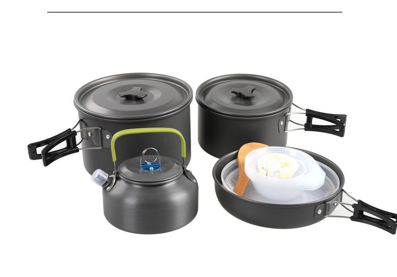 Outdoor Camping Pot Set 4 5 People Plus Teapot Combination DS 508 Pot Set Portable Picnic Pot Teapot Set_voghion.com