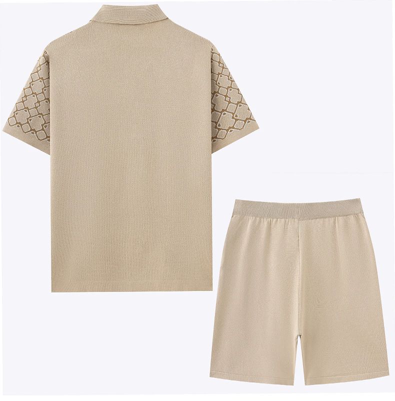 Completo da uomo in maglia Jacquard con colletto cubano e maniche corte, SY0196_voghion.com