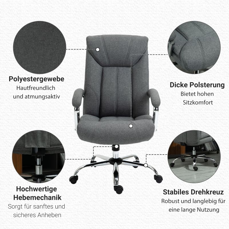 Bürostuhl Mit Wippfunktion, Gepolsterte Armlehne, Kopfstütze, Grau_voghion.com