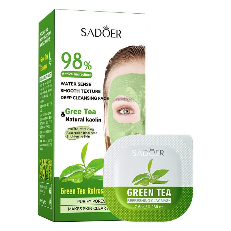 Maschera detergente delicata, idratante e liscia al fango rinfrescante al tè verde SADOER_voghion.com