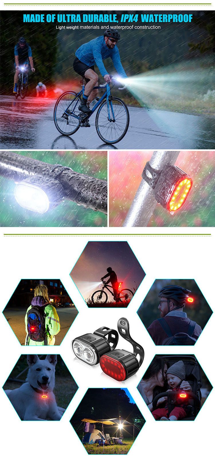 Bicycle light set USB rechargeable waterproof mountain helmet warning light highway highlight bicycle tail light set_voghion.com
