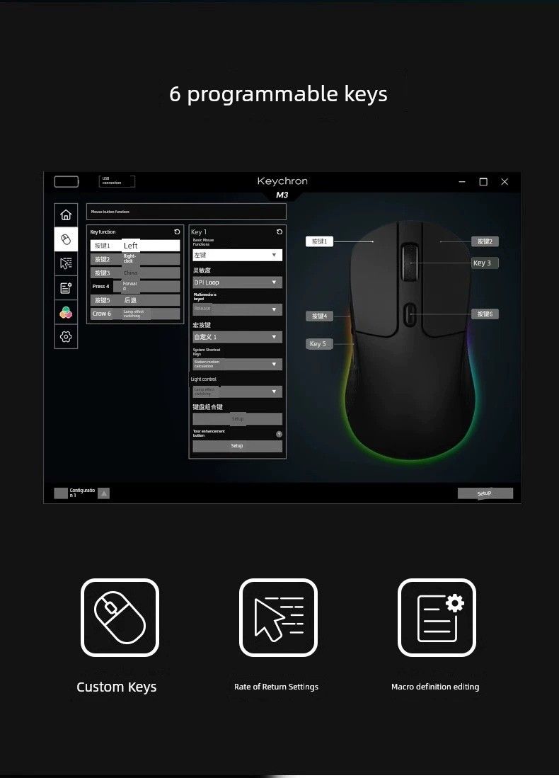 Mouse wireless Keychron M3 con cavo Bluetooth, RGB a tre modalità, per grandi mani, per computer, ufficio, giochi di eSport_voghion.com