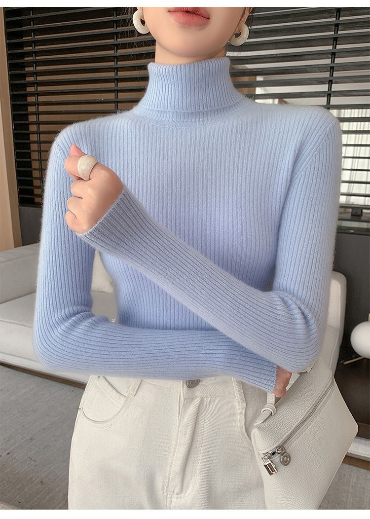 Women’s High Neck Knit Sweater – Slim Fit Long Sleeve Pullover, Warm & Soft Ribbed Turtleneck Top (Viscose Blend, 14 Colors)_voghion.com