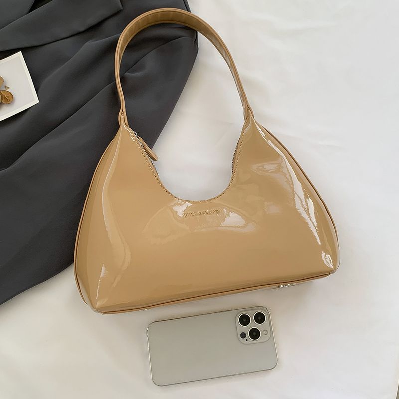 Borsa a tracolla in pelle verniciata da donna, versatile, alla moda, con tracolla, hobo, con cerniera, piccola borsa da ragazza_voghion.com