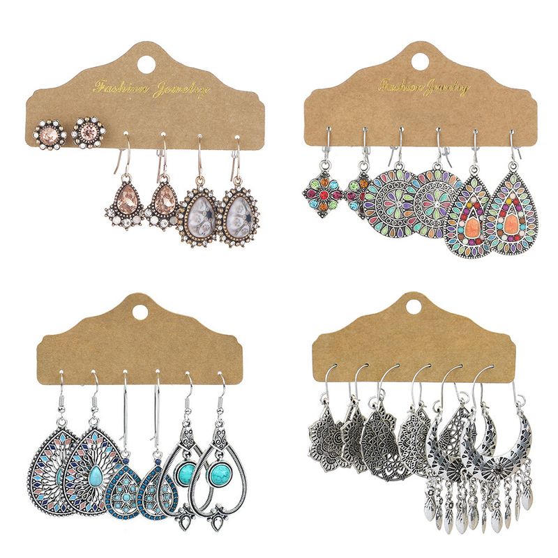 Earrings Fashion Exotic Eyes Beaded Tassel Earrings Hollow Drop-shaped Turquoise Diamond Earrings Set_voghion.com