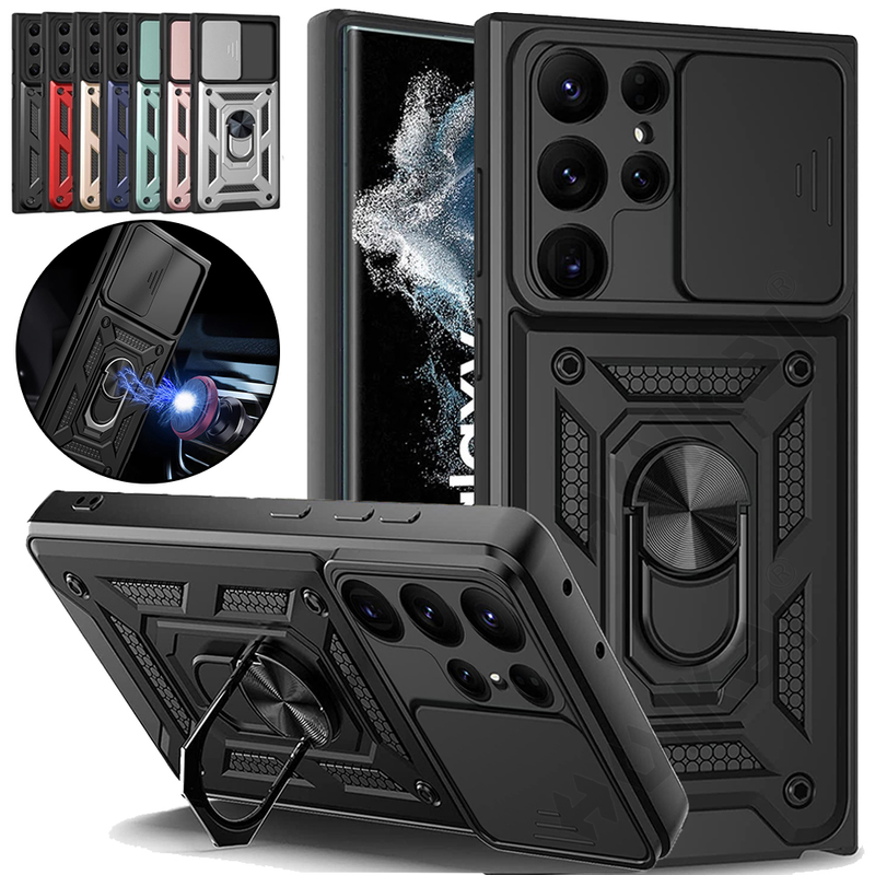 Para Samsung Galaxy S22 S21 S20 Note 20 Ultra Plus FE A52 Funda deslizante con soporte y cámara Protección a prueba de golpes de grado militar_voghion.com
