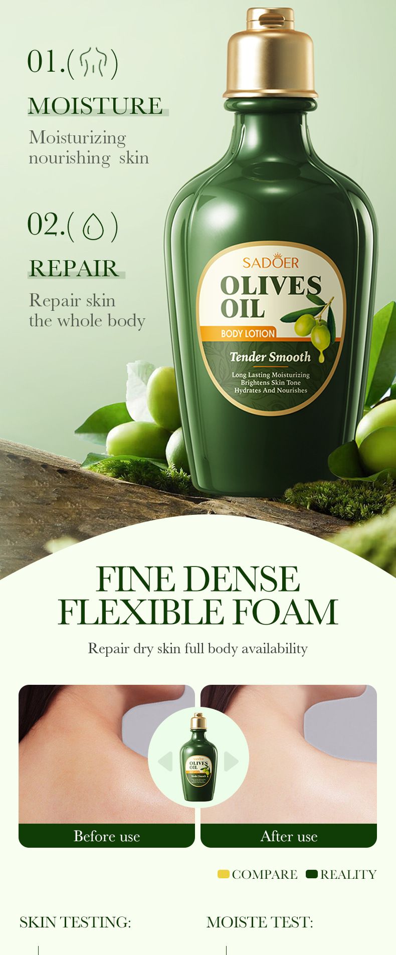 SADOER Olive Feuchtigkeitsspendende Körperlotion Körperverjüngung Hydratisierende Schönheit Grenzüberschreitender Außenhandel_voghion.com