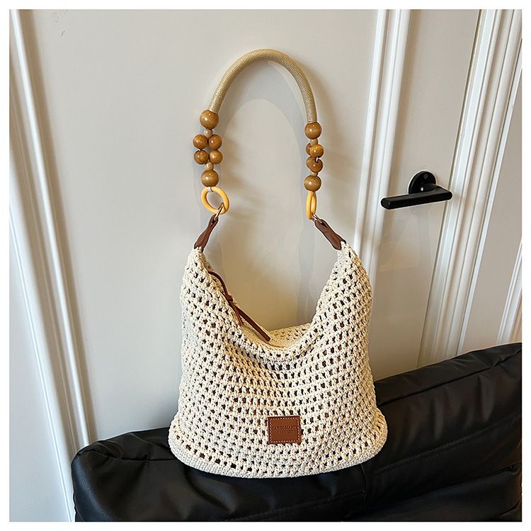 Borsa a tracolla singola in paglia intrecciata a mano, stile pendolare, da spiaggia, per le vacanze estive 2025, da donna_voghion.com