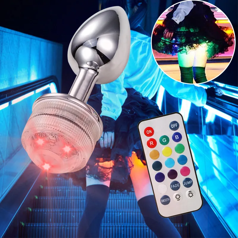 Jouets pour adultes, télécommande sans fil, plug anal lumineux en métal, massage de la prostate, fesses avec queue LED, jouet sexuel_voghion.com