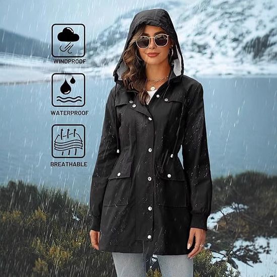 . Imperméable léger pour femme, imperméable, rayé, randonnée, extérieur, coupe-vent à capuche amovible_voghion.com