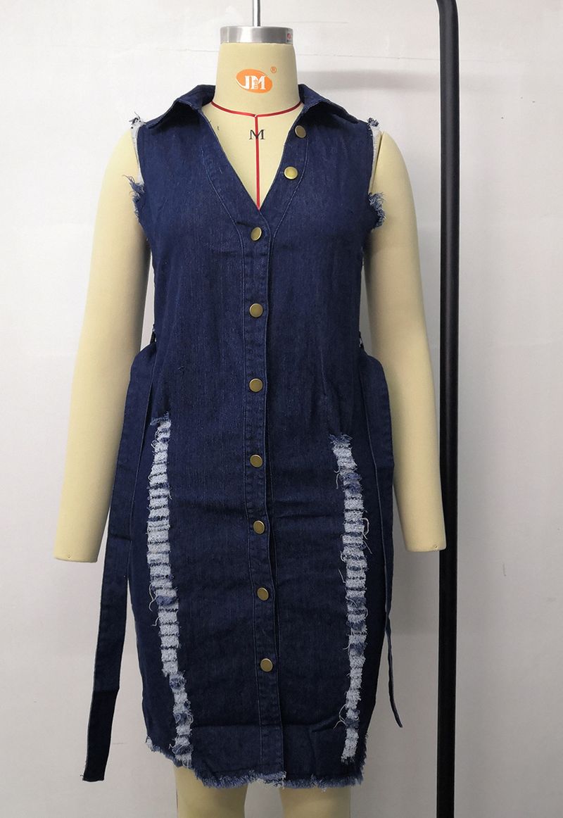 Seksi moda kolsuz delik seksi denim elbise_voghion.com