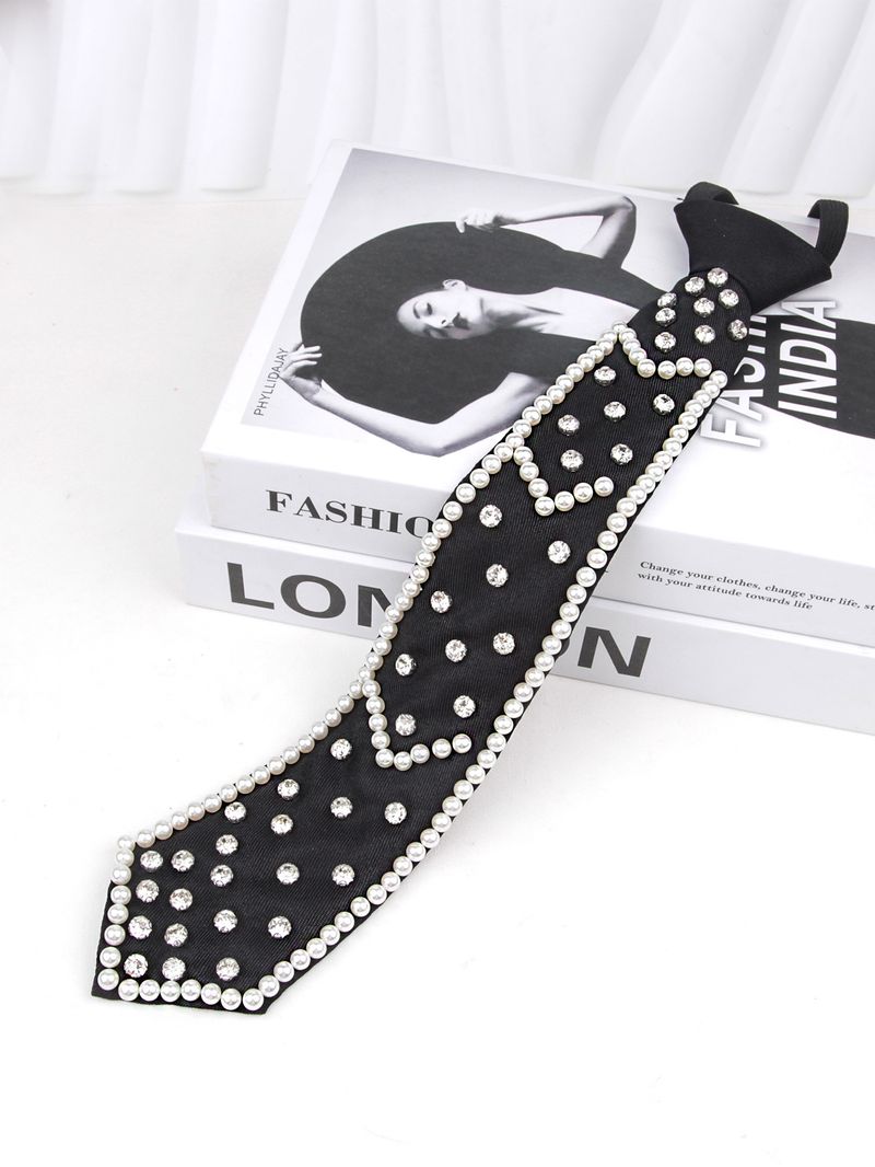 Papillon regolabile con strass neri di lusso leggero transfrontaliero, cravatta casual da donna all'ingrosso_voghion.com