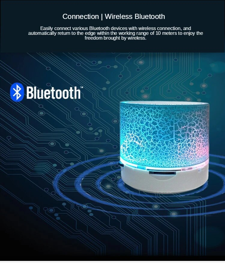 Bluetoothiga minikõlarid, USB-subwooferiga kaasaskantav MP3-muusika kolonn ja värvilised LED TF-kaardid arvutitele ja mobiiltelefonidele_voghion.com