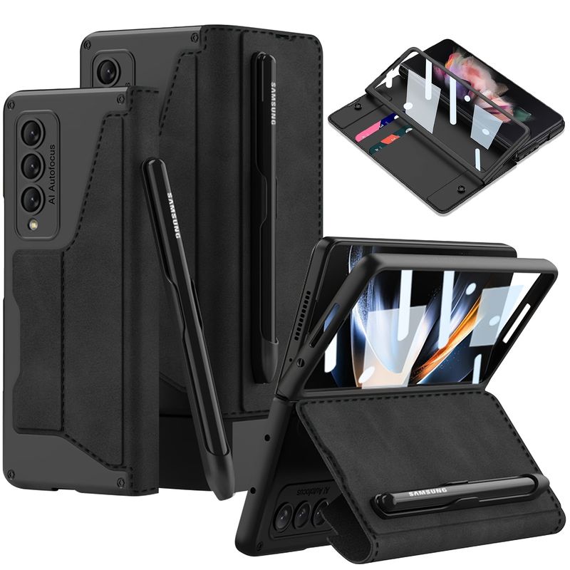 For Z Fold 3 Geometric Frosted Solid Color Case Film Flip Phone Case With S Pen Slot_voghion.com