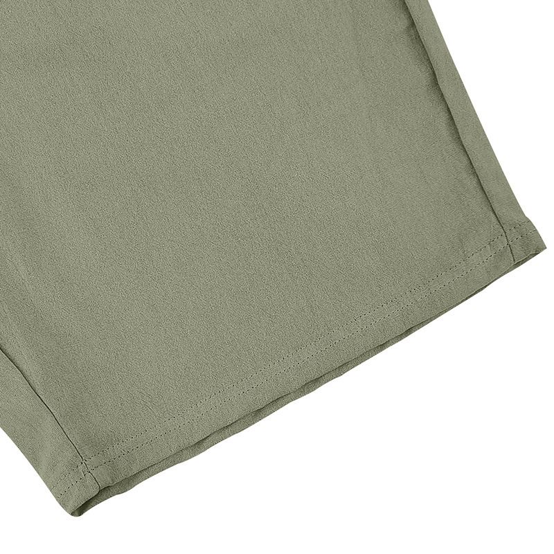 Completo da uomo in lino con camicia e pantaloncini - Completo casual estivo da spiaggia a maniche corte con vestibilità ampia_voghion.com
