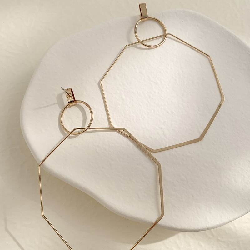 Orecchini da donna in oro, semplici, geometrici, linea irregolare, versatili, orecchini per donna, in metallo liscio, ottagonali, gioielli per le orecchie_voghion.com