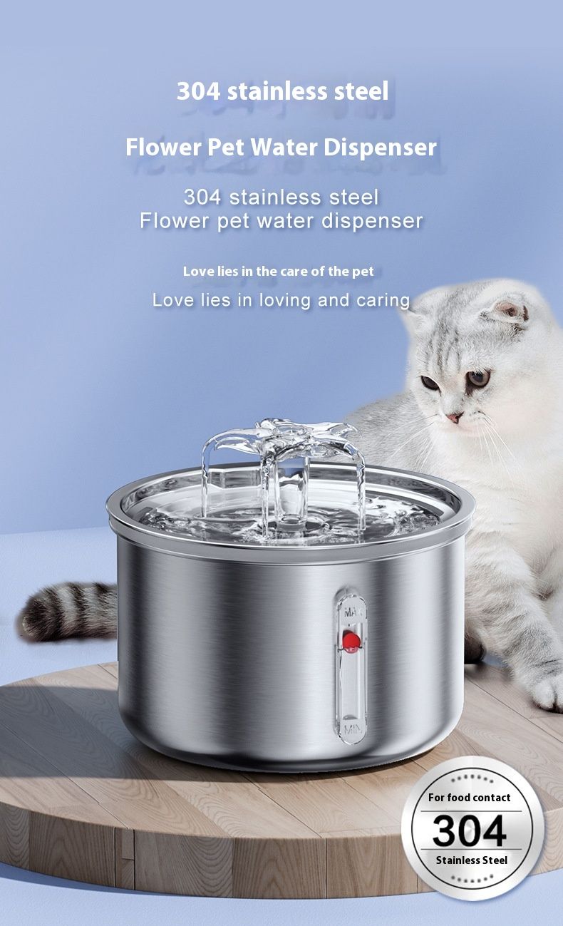 Pet stainless steel visual window, cat automatic dispenser, small flower fountain, intelligent water feeding supplies_voghion.com