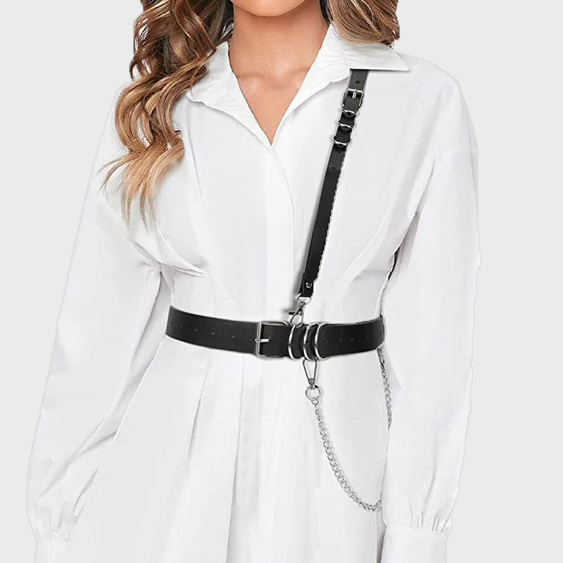 Körperkorsett Sexspielzeug Damengeschirr Techwear PU Leder Taillenkette Breiter Gürtelgurt Bondage Dessous Y2k Acces_voghion.com