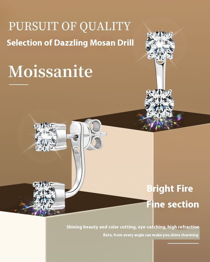 Modischer personalisierter Mosonit mit Sterling Silber, kleine und hochwertige Luxus-Ohrringe_voghion.com