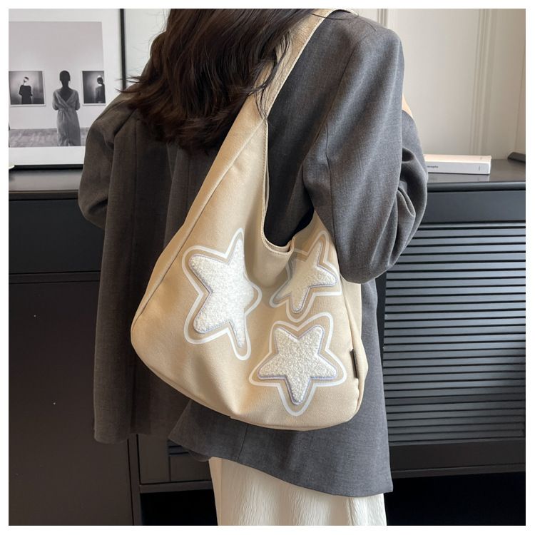 Star Pattern Women's Trendy One Shoulder Underarm Bag With Large Capacity And Versatile Student Commuting Tote Bag_voghion.com