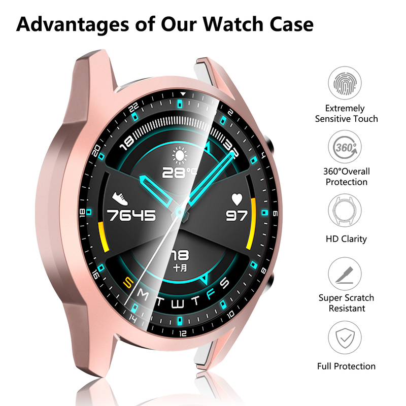 2 in 1 Tempered Glass Protective Case For Huawei Watch GT2 46mm Bumper Screen Protector For Huawei Watch GT 2 46mm Cover Shell_voghion.com