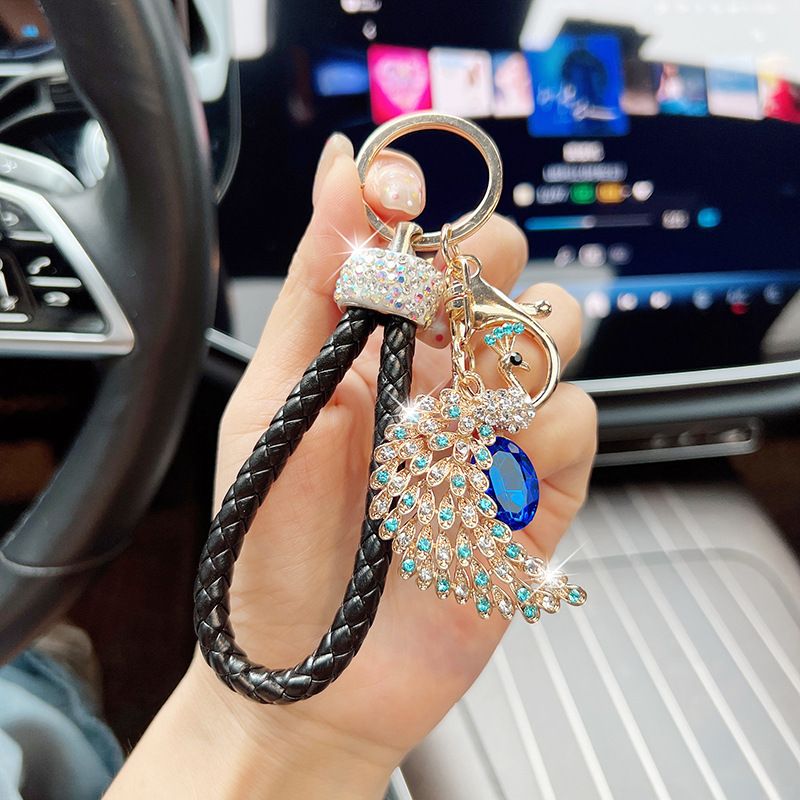 Portachiavi per auto in lega creativa, personalizzato, con pavone tempestato di diamanti, stile coreano, semplice decorazione per borsa_voghion.com