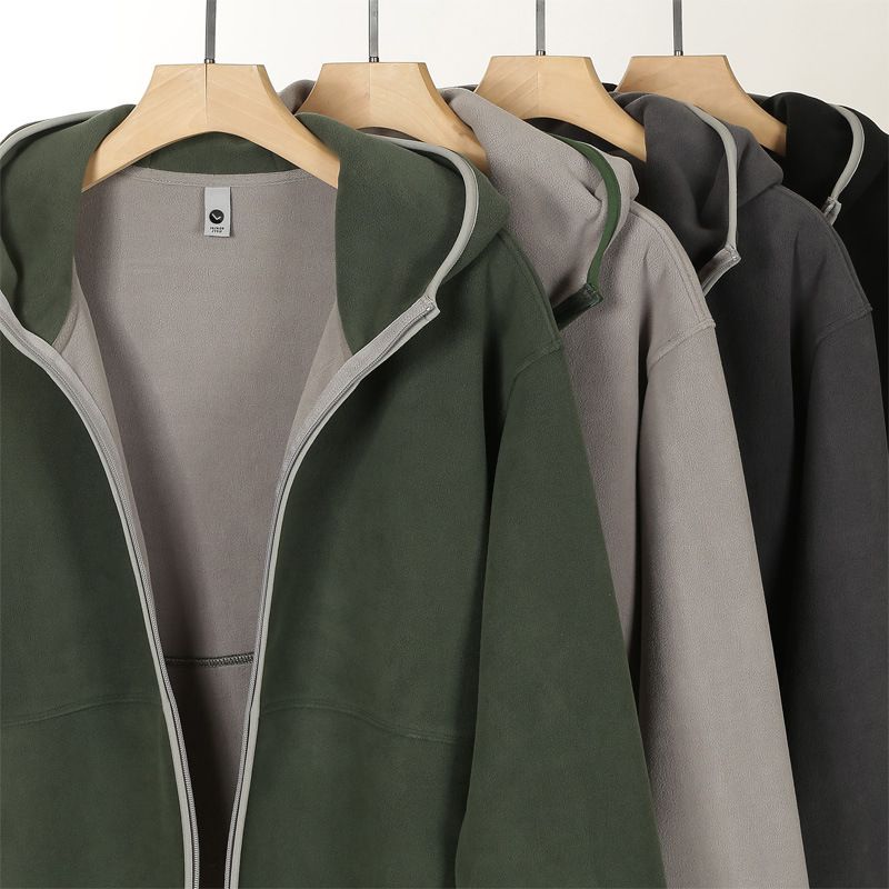 Cardigan da uomo con cappuccio, caldo abbigliamento invernale, giacca in pile con cerniera e blocchi di colore_voghion.com