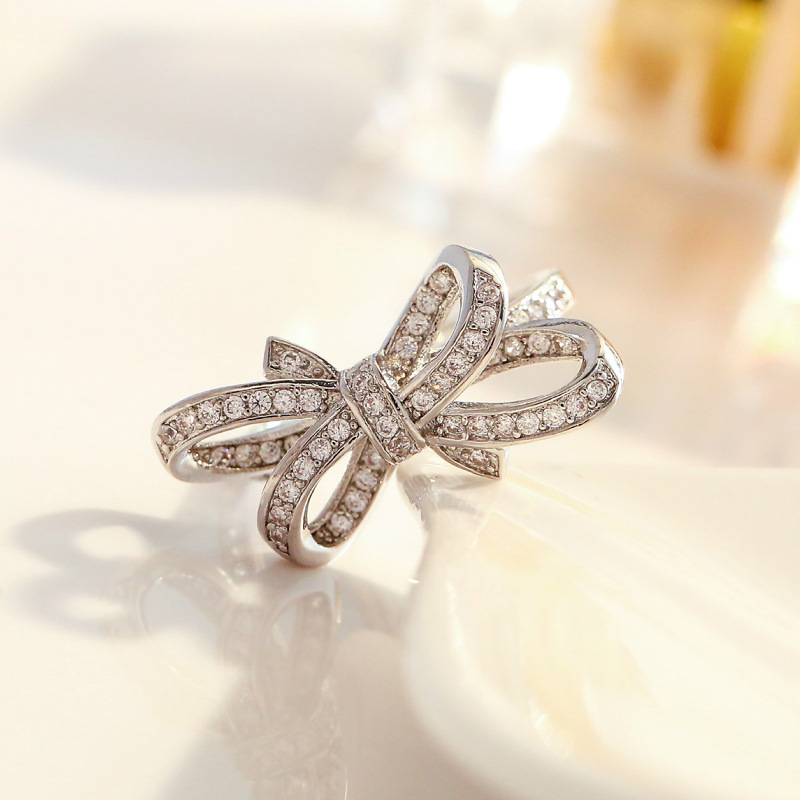 Anillos de plata de ley Venus Sier para mujer, mosaico de circonia cúbica con lazo, anillos redimensionables, joyería geométrica a la moda_voghion.com