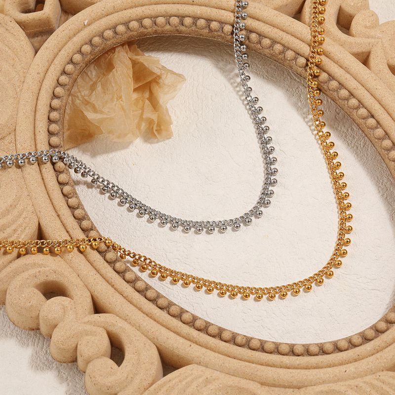Collana con perline rotonde in acciaio inossidabile semplice e stagionale per donna, design unico e alla moda, catena per clavicola_voghion.com