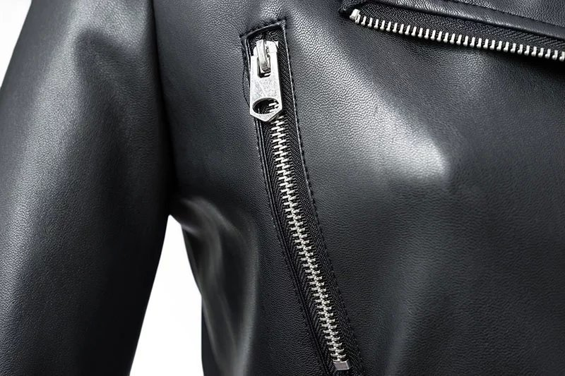Chaquetas de piel sintética negras para mujer, abrigo básico con cremallera y cuello vuelto, chaqueta de motociclista, color negro, 4 colores, novedad de 2023_voghion.com