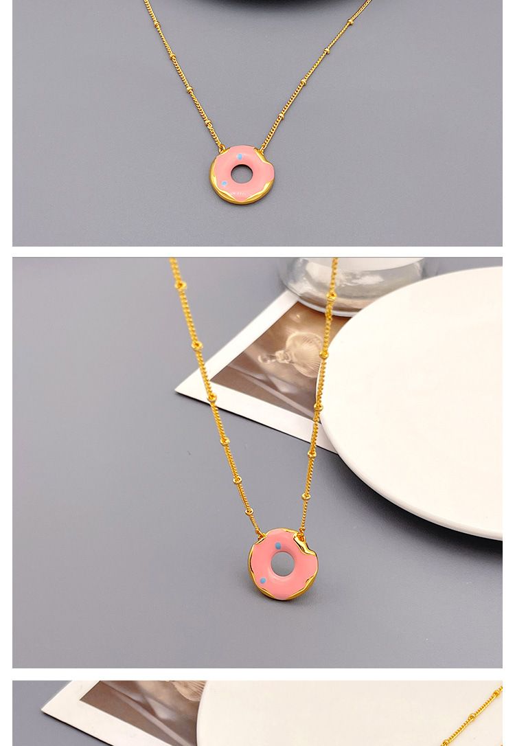 Collier pendentif donut glacé à la mode, en laiton plaqué or véritable, tempérament simple et mignon, bijoux Qingdao_voghion.com