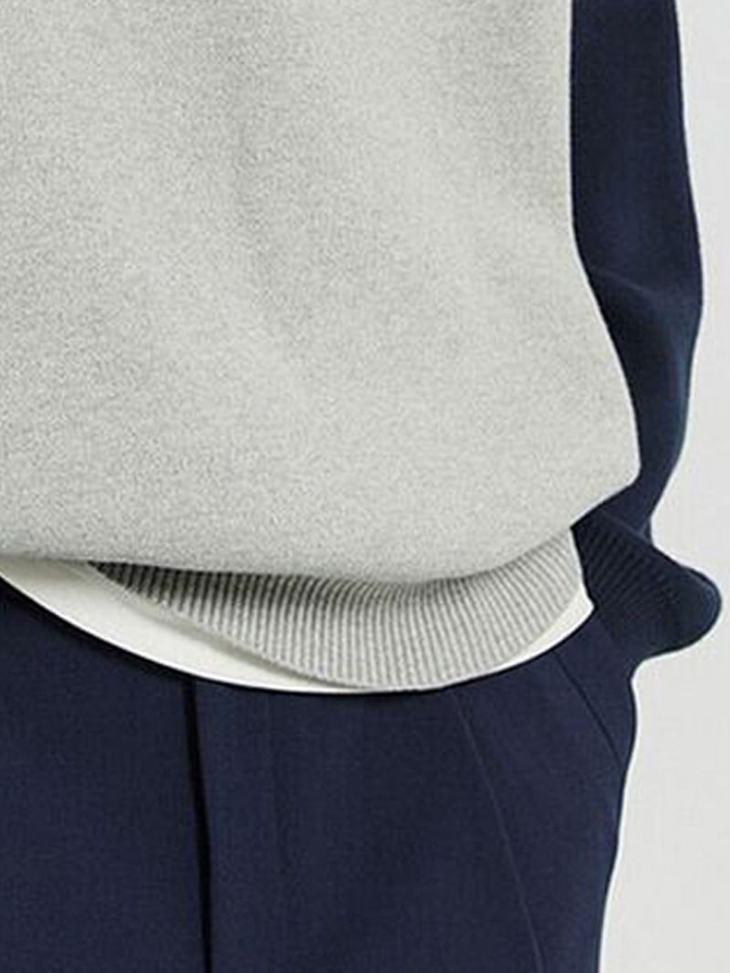 Herren-Poloshirt mit Farbblock-Reißverschluss – Langarm, entspannte Passform, Casual- und Streetwear-Stil (S-XXL, Hellgrau)_voghion.com