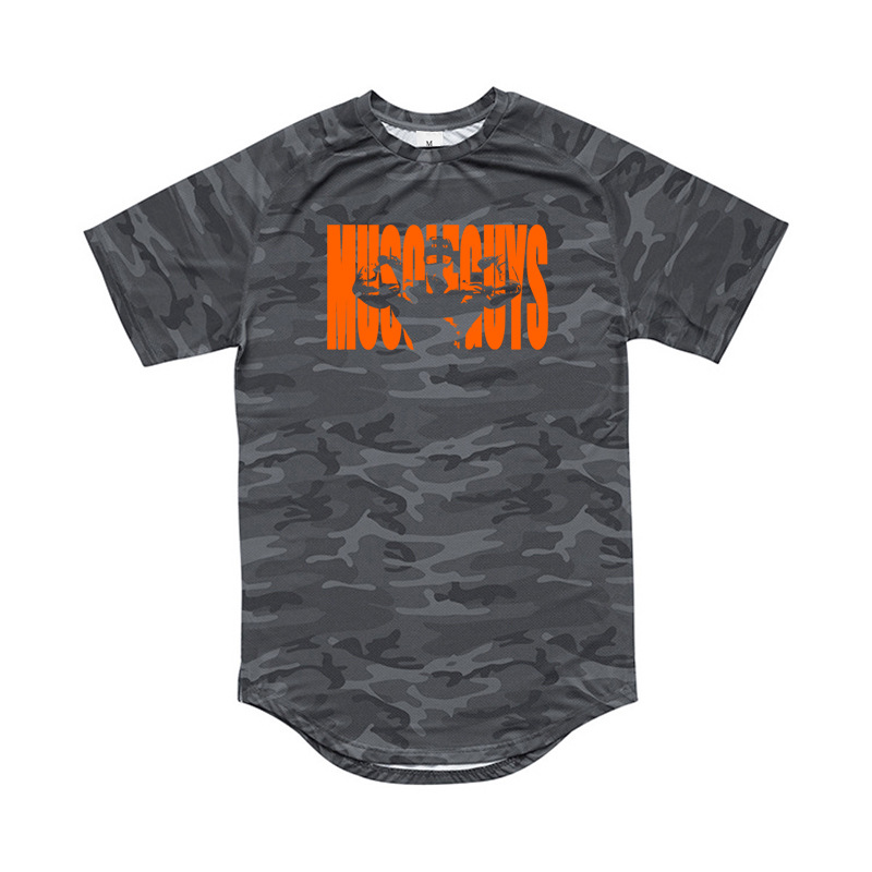 T-shirt de sport ample en coton camouflage à manches courtes pour hommes, entraînement de course à pied_voghion.com