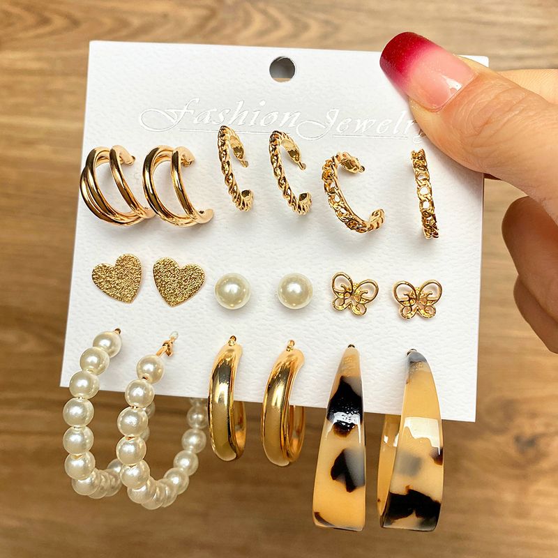 2024 Xiyin Hot-Selling Geometric Multi-Pair Combination French Metal Plate 6-Pair Set Stud Earrings_voghion.com