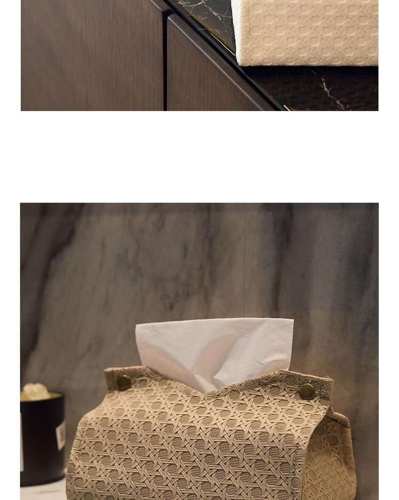 Rattan Desenli Çıtçıtlı Lüks Ev Kılıfı Üst Düzey Masaüstü Depolama Dokulu V Ağızlı Mendil Kutusu_voghion.com