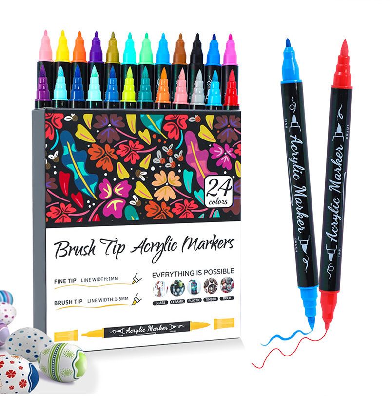 Aquarellpinselmarker mit Doppelspitze für Kinder – 24 Farben mischbares Acrylfarbenmarker-Set, weicher Pinsel und feine Spitze zum Zeichnen_voghion.com