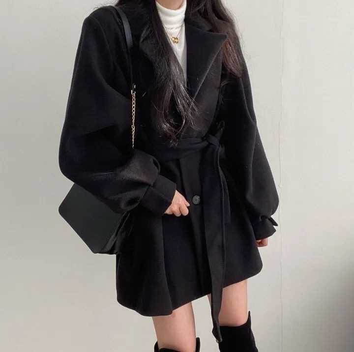 Haină de lână tip guler windbreaker de lungime medie pentru femei, la modă, caldă și de iarnă_voghion.com