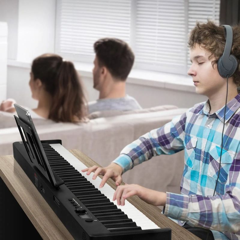 Tastiera per pianoforte MIDI pieghevole nera da 88 tasti Bluetooth portatile_voghion.com