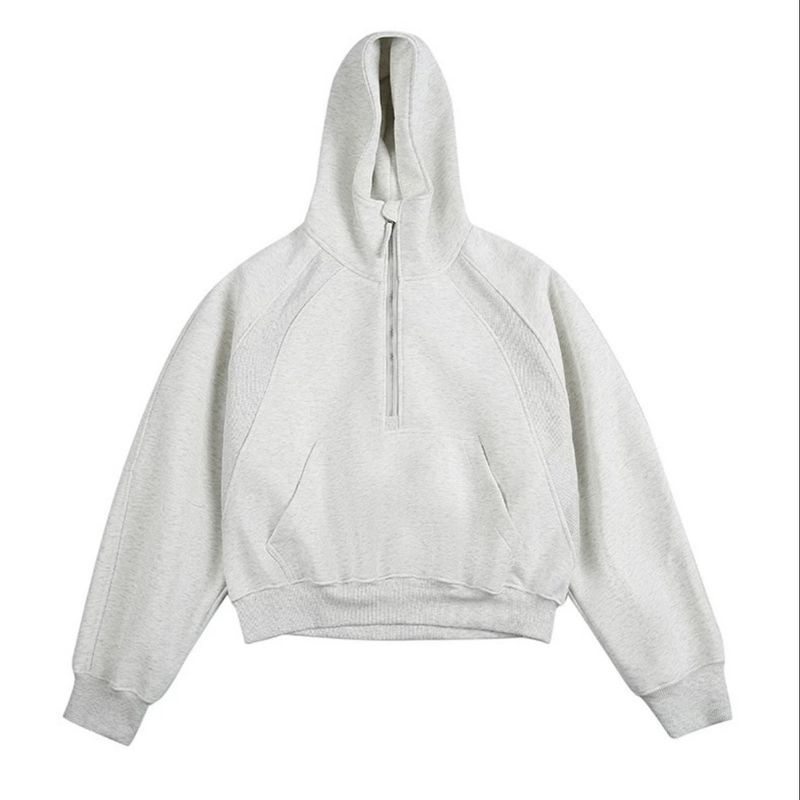 Vintage High Street Half Zip Kapuzenpullover - Oversized Streetwear Pullover mit Drop Shoulder Design für Fitnessstudio & Freizeitkleidung_voghion.com